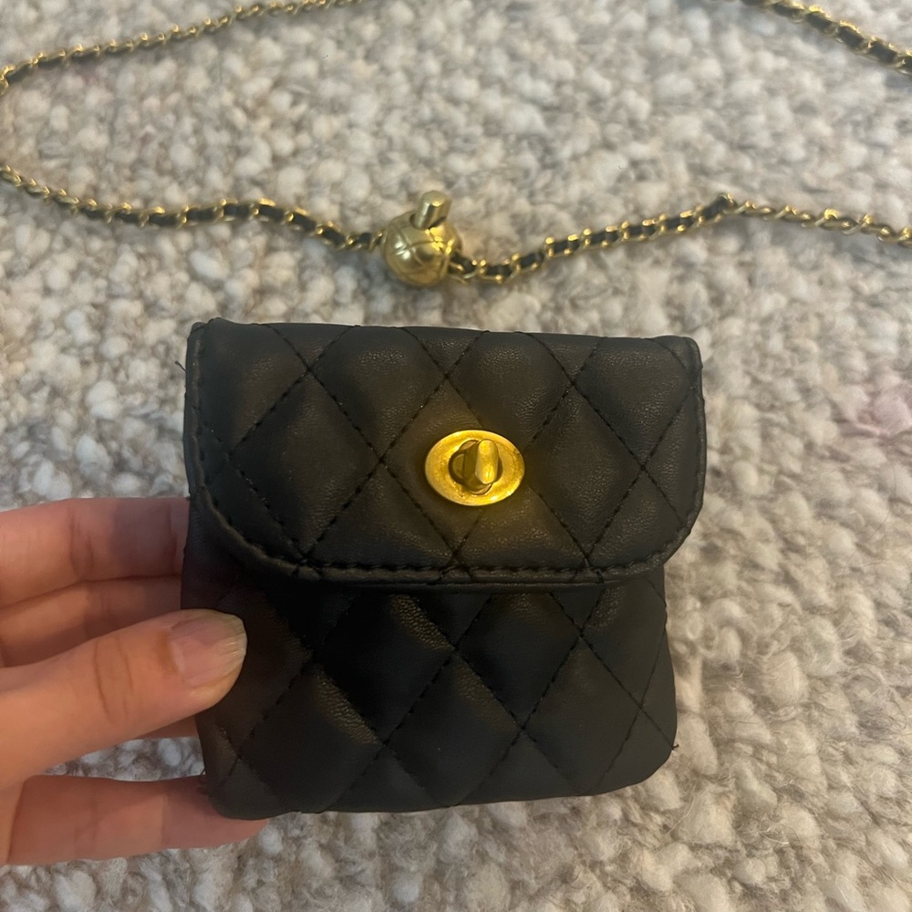Black Quilted Mini Bag with Gold Accents (chain belt)